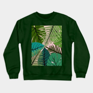 Tropical Leaf Selection Green and Pink Crewneck Sweatshirt